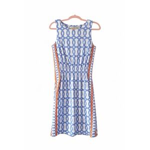 Gretchen Scott Geometric Dress Size Small Blue & White Orange Stripe MSRP $149